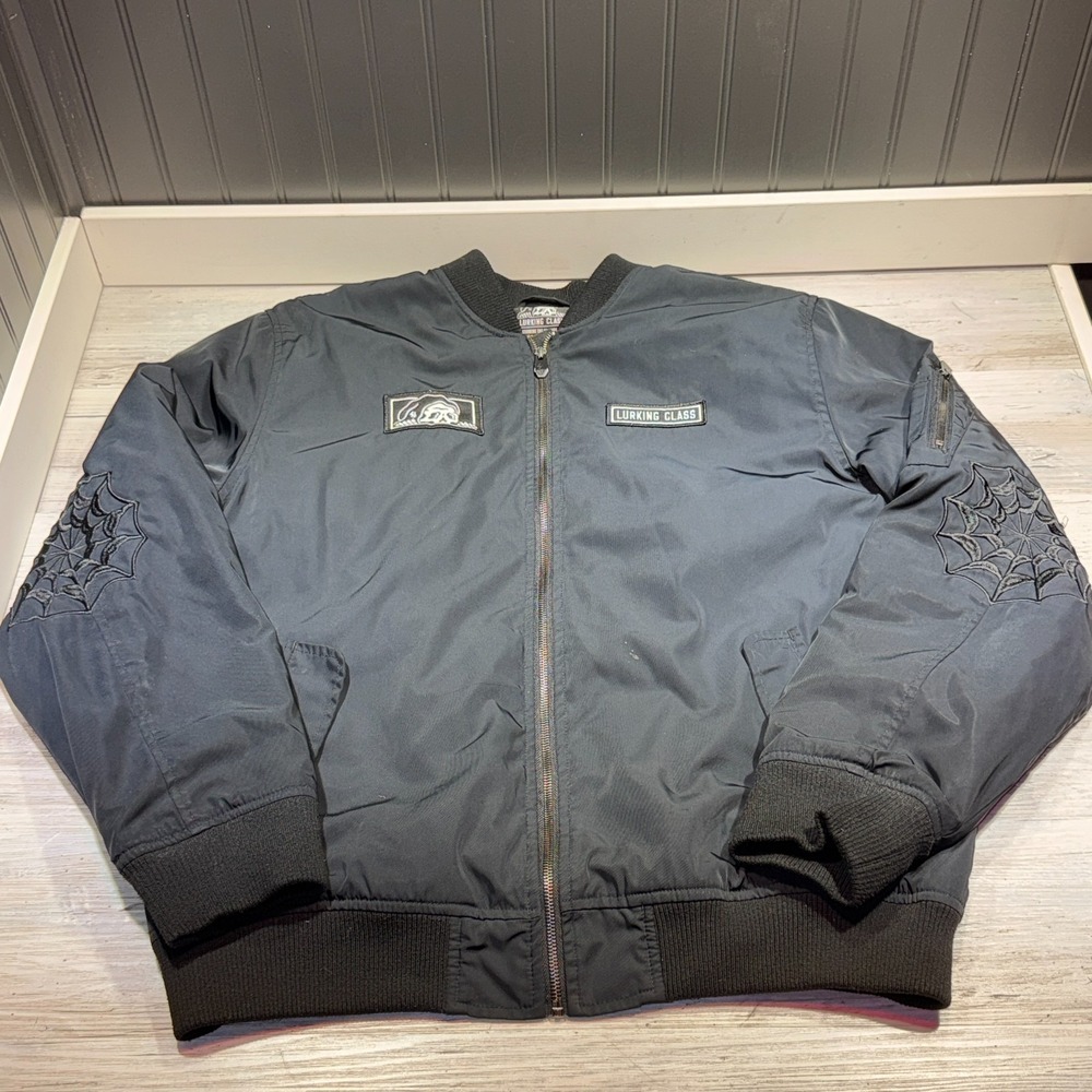 LURKING CLASS Men's Black Streetwear Bomber Jacket Red Lining Size XL